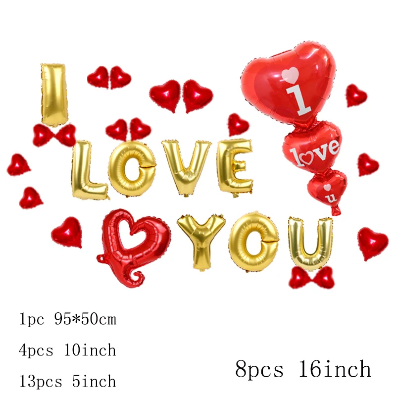 

1set I love You Letters Heart-shaped Aluminum Foil Balloons Helium Balloons Party Wedding Decoration Party Valentine's Supplies
