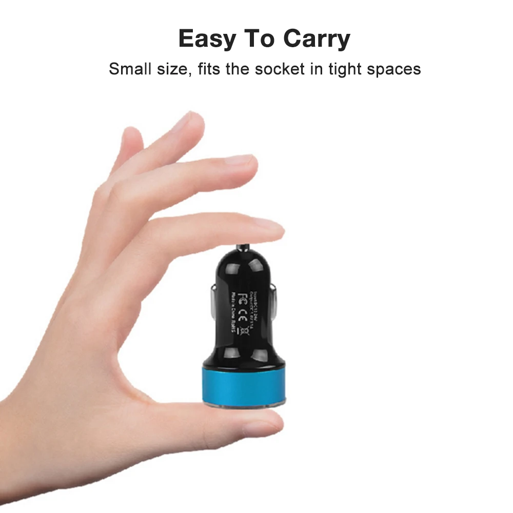 3.1A Dual USB LED Car Charger with Blue Indicator Light Multi-protection Universal for 12V/24V Vehicles