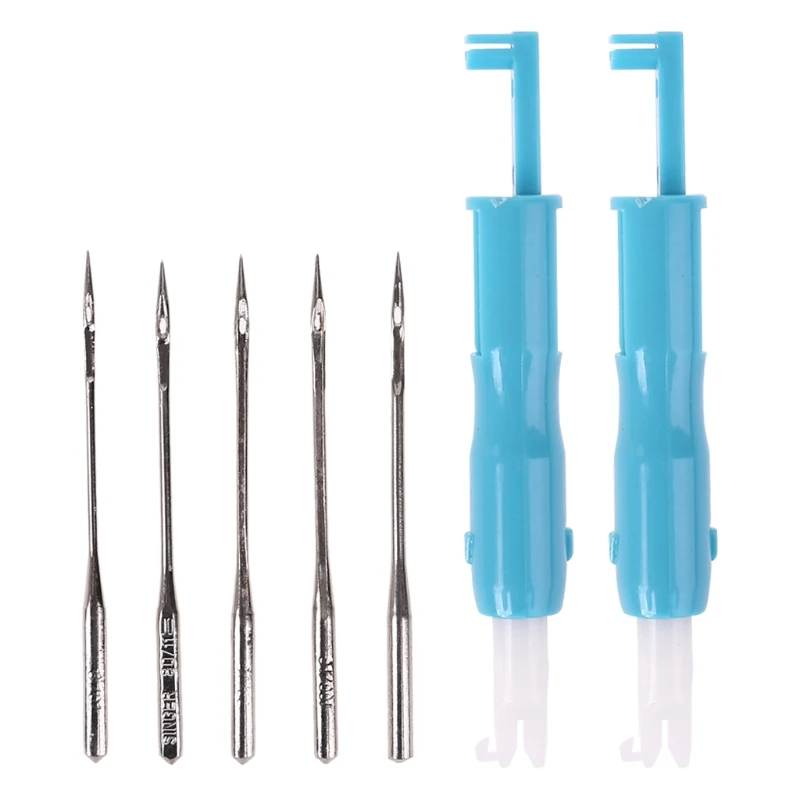 

2pcs Sewing Machine Automatic Needle Threader Tools with 50pcs Regular Needles Sizes 65/9 75/11 90/14 100/16 110/18