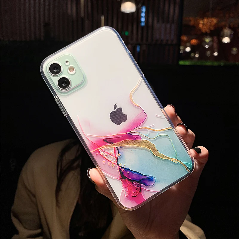 

Clear Marble Phone Case For iPhone 11 Pro Max 7 8 Plus 12 Mini XS Max X XR 12Pro SE 2020 Fashion Gradient Fundas Soft Back Cover