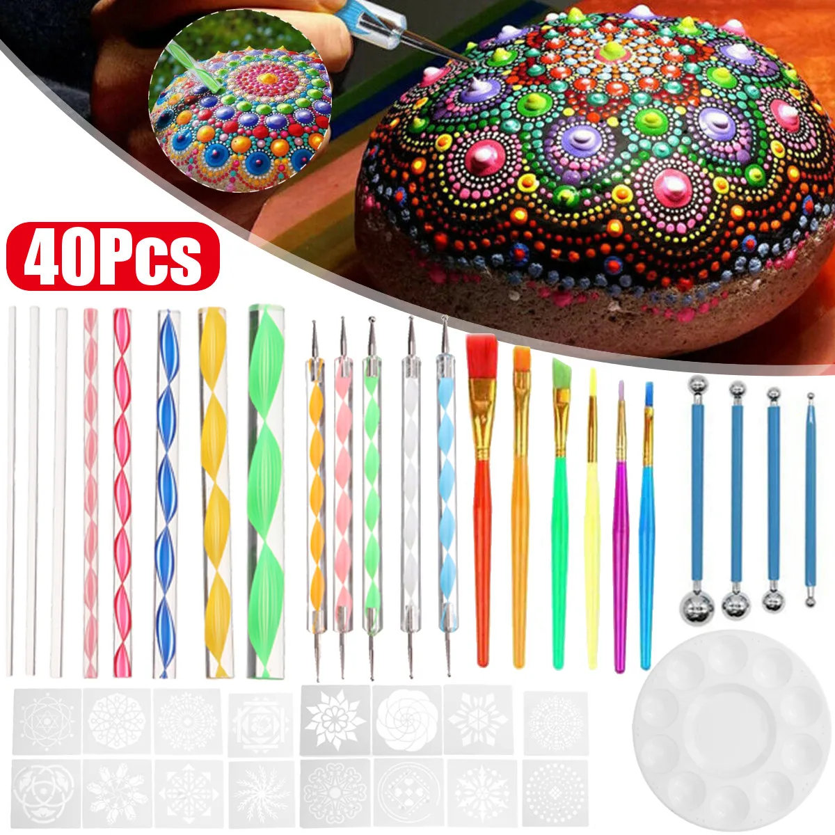 

40Pcs/set DIY Mandala Dotting Tools Set For Painting Rocks Dot Kit Rock Stone Painting Pen Polka Dot Art Tool Template Cosmetic