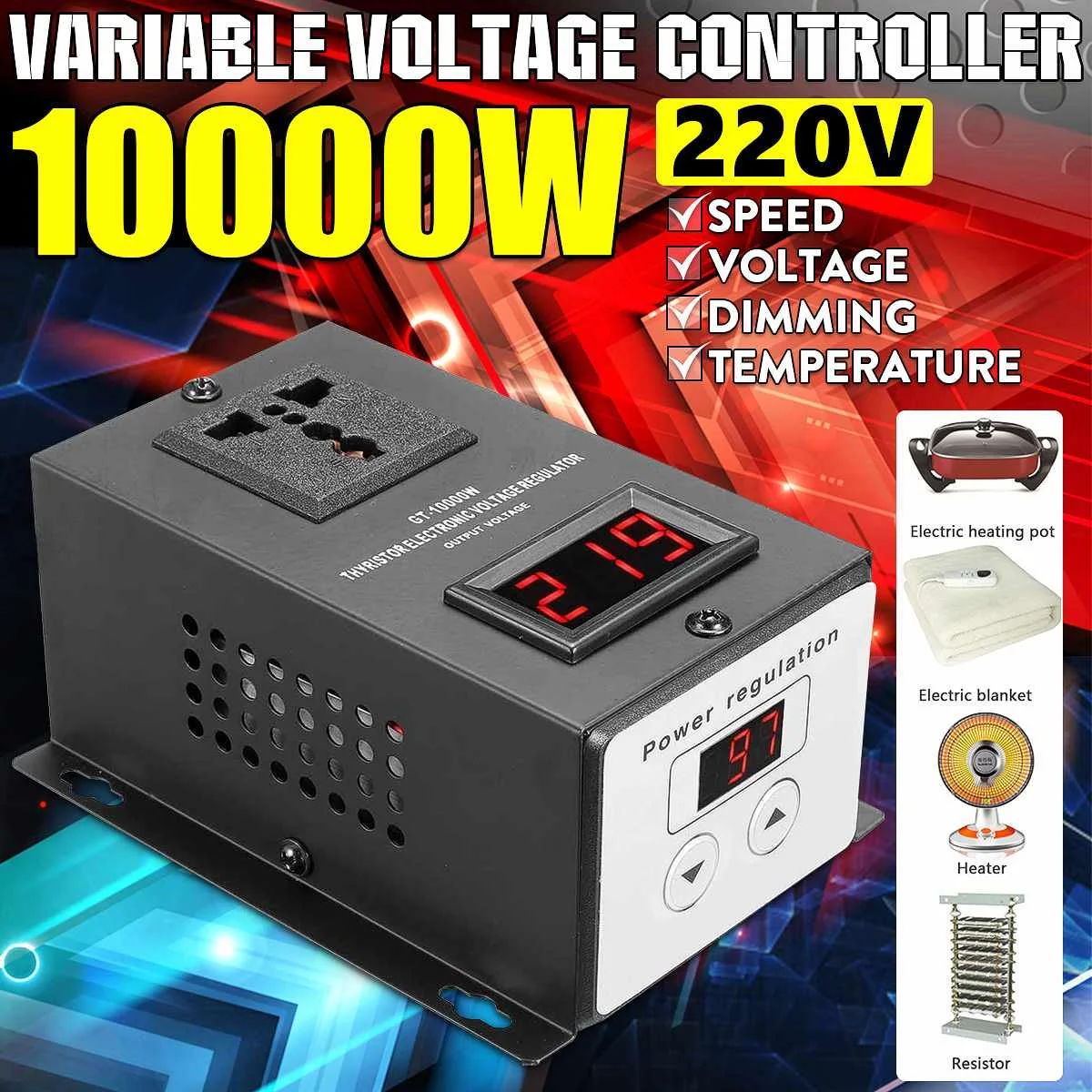 

AC 0V-220V 10000W High Power Silicon Electronics Voltage Regulator Machinery Electric Variable Speed Controller Voltage Display