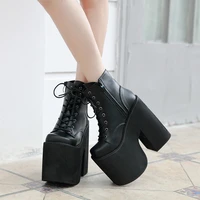 17cm boots for women fashion black ankle boots punk style autumn cosplay shoes high heels goth platform boots bottes femme