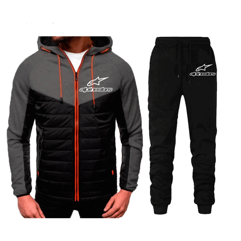 

2021 New Alpinestars Tracksuit Men Sportwear Hoodies Mens Hip Hop Set Casual 2piece Zipper Hooded Sweatshirt Jacket+Pants Suit