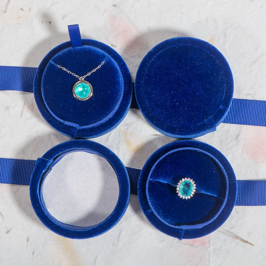 

GZXSJG Round Velvet Jewelry Boxes for Wedding Pink Green Blue Grey Ring Necklace Boxes for Wedding Engagement Bridal Gifts