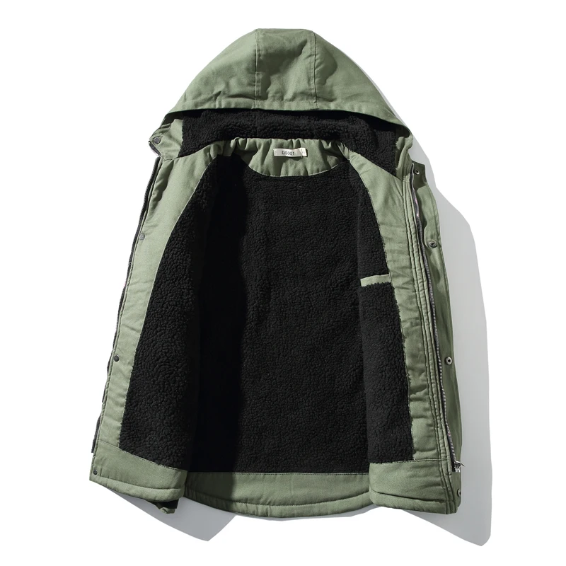 

Men 's Windproof Coat Winter Youth Solid Color Hooded Long Sleeve Military Fashion Jacket Men 's Thick Casual Coat