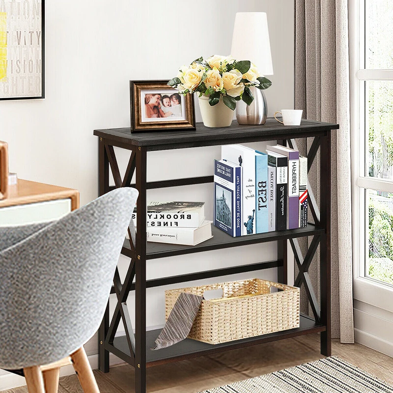 

COSTWAY 3-Tier Wooden Open Shelf Bookcase with X-Design HW63975