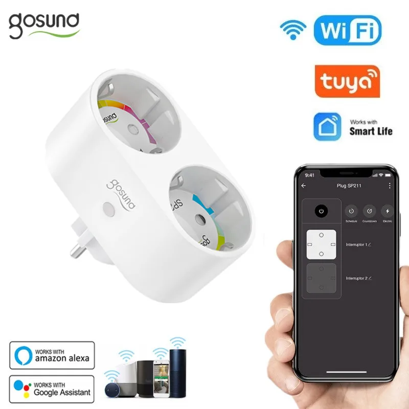 Умная розетка 2 в 1 Gosund 16 А Wi-Fi двойная вилка европейская управление через