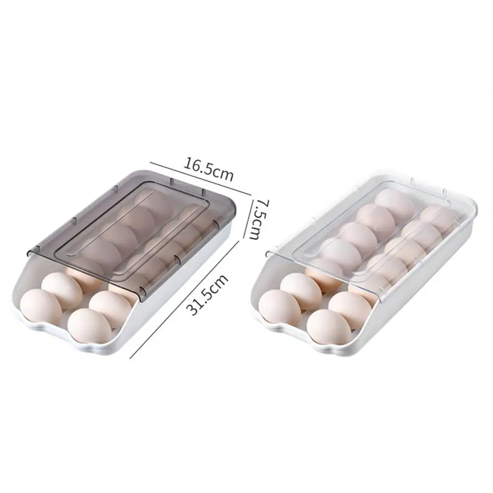 

Rolling Box Transparent Cover Stackable Space-Saving Auto-sliding Egg Holder Storage Boxes Organization