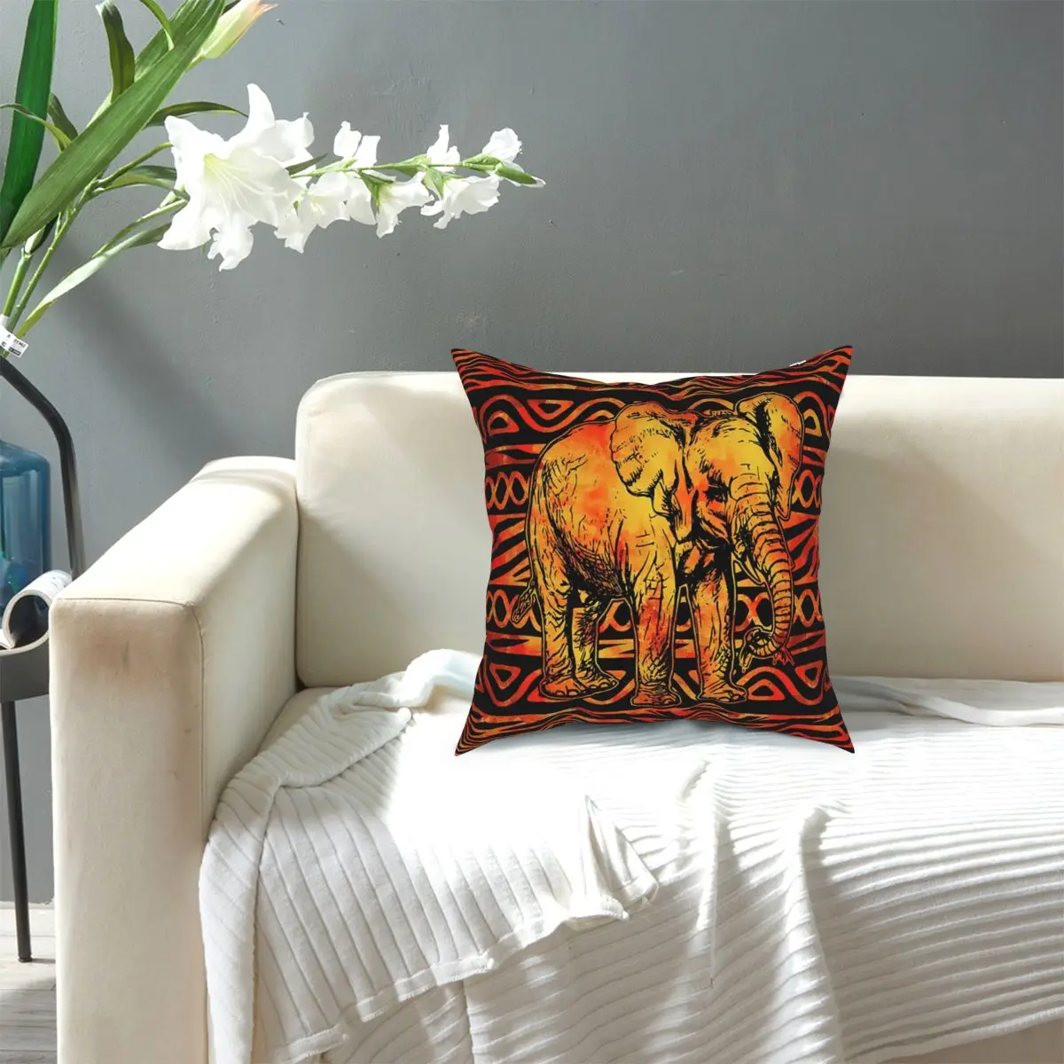 Наволочка с текстурированным этническим принтом и изображением слона украшение