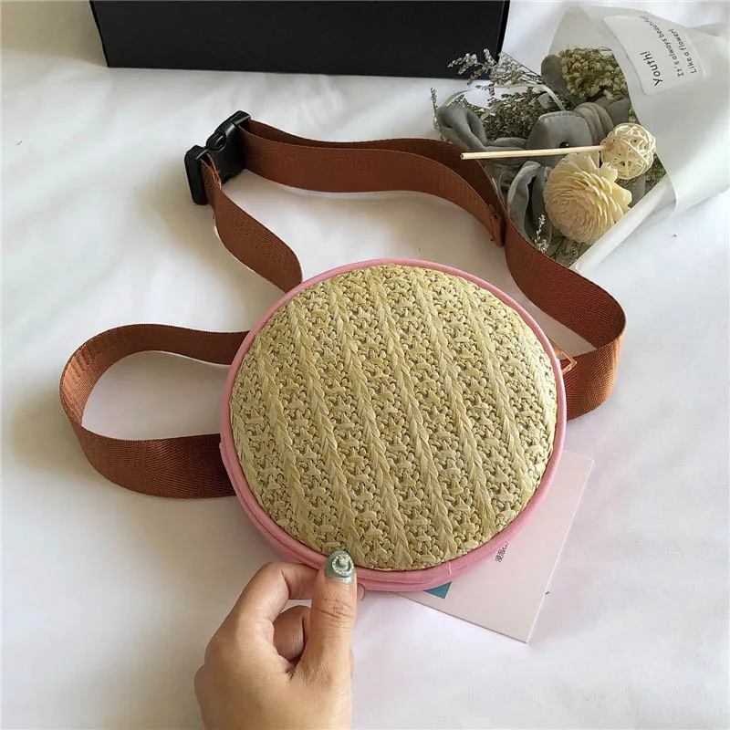 Маленькая соломенная поясная сумка круглая забавная женская кожаная сумочка