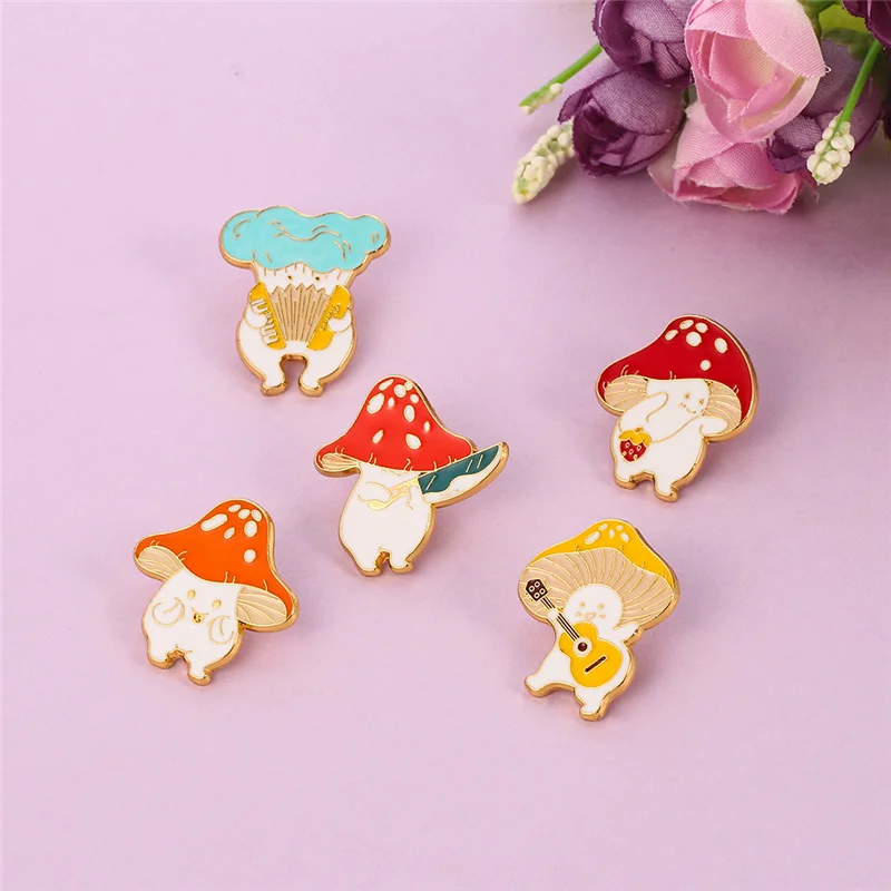 Cartoon Cute Mushroom Enamel Pin Custom Funny Guitar Accordion Brooches Bag Lapel Badge Plant Jewelry Gift for Kids Friends | Украшения и