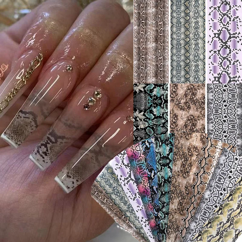 

10pcs Serpentine Leopard Pattern Foils Nail Sticker Animal Snakeskin Manicure Transfer Nail Decals Decoration Nail Accessories