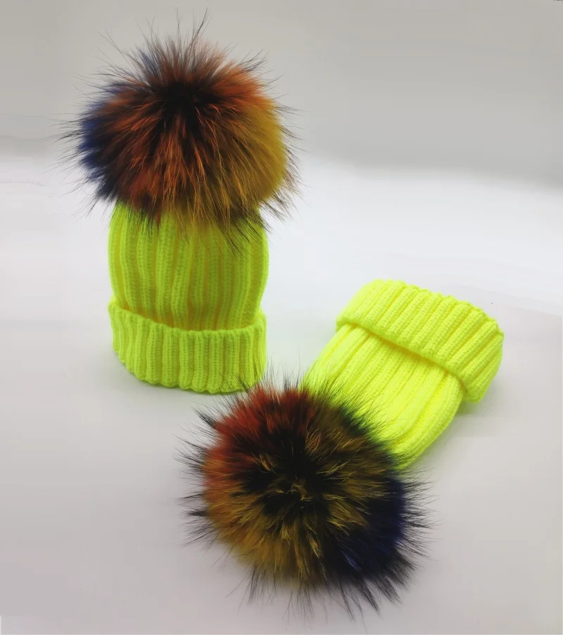 Зимняя детская вязаная шапка с помпоном из натурального Лисьего меха для