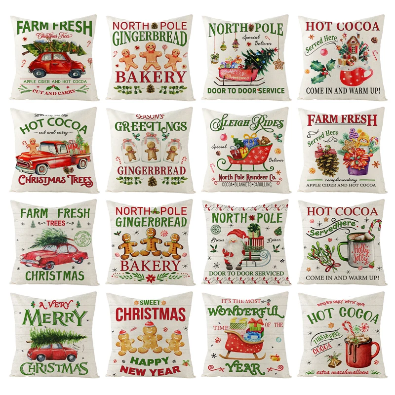 

Merry Christmas Pillowcase Linen Cushion Cover Christmas Home Decoration Pillows Cover Sofa Cover Cushion Christmas Gift Pillows