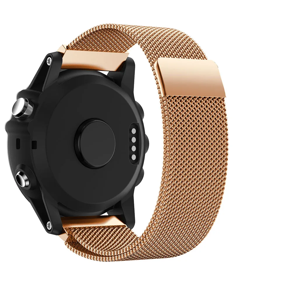 Rose gold Миланская петля Магнитная часовая полоса ремешок для Garmin Fenix 6X/6X Pro/5X Plus 3 HR Браслет из нержавеющей стали - Цвет ремешка: Rose gold