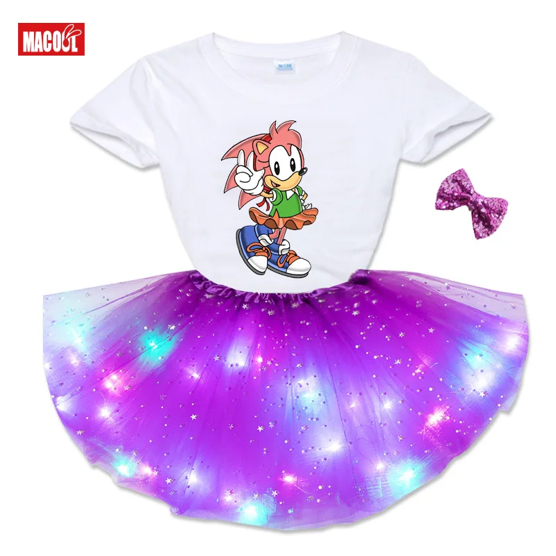 

Lovely Girls Pink Cartoon Tutu Dress Crochet Tulle Tutus with Dots Bow and Headband Kids Birthday Party Personalized Star Skirt