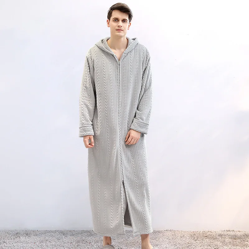 Roupão de Banho com Capuz Longo para as Mulheres Pijamas dos Homens Vestido de Vestir Flanela Velo Roupões Inverno Quente Housecoat Camisola 14 Pijamas e Moda Íntima