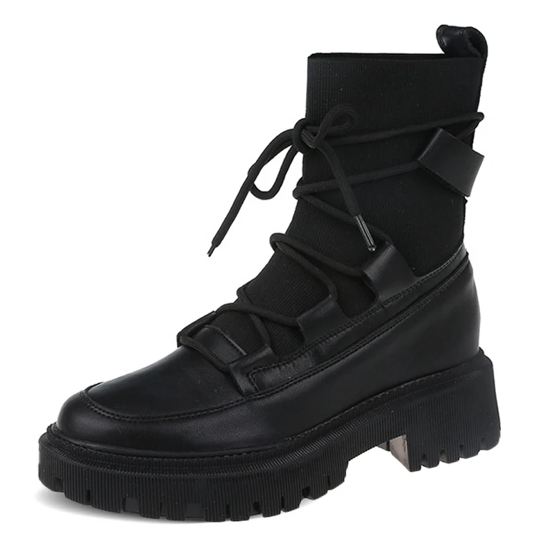 

Женские ботинки на платформе и каблуке, мотоциклетные эластичные ботильоны, сезон осень-зима, 2021