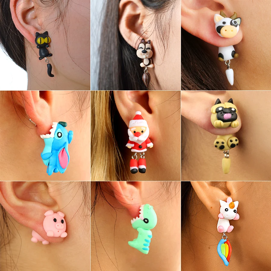 

Cute Animal Earrings For Women Girls Hanging 3D Cartoon Lovely Cat Dog Stud Earrings Polymer Clay Ear Stud 2020 Trend Jewelry