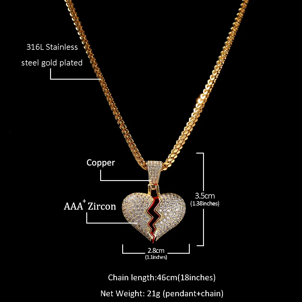 Форма разбития сердца Iced Out Bling Bling латунный кулон и ожерелье Mirco Pave зубец установка для мужчин ювелирные изделия в стиле хип-хоп BP024 (art.: 3920ca774accd) - 3920ca774accd