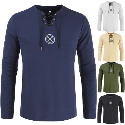 Средневековый Костюм викингов пиратский льняной Топ костюм в стиле Ренессанс