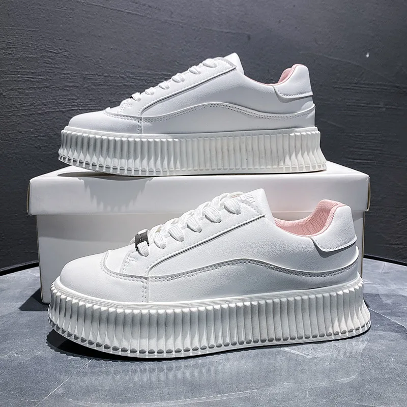 

Fashion White PU Leather Women Chunky Sneakers White Shoes Lace Up Tenis Feminino Zapatos De Mujer Platform Women Casual Shoe