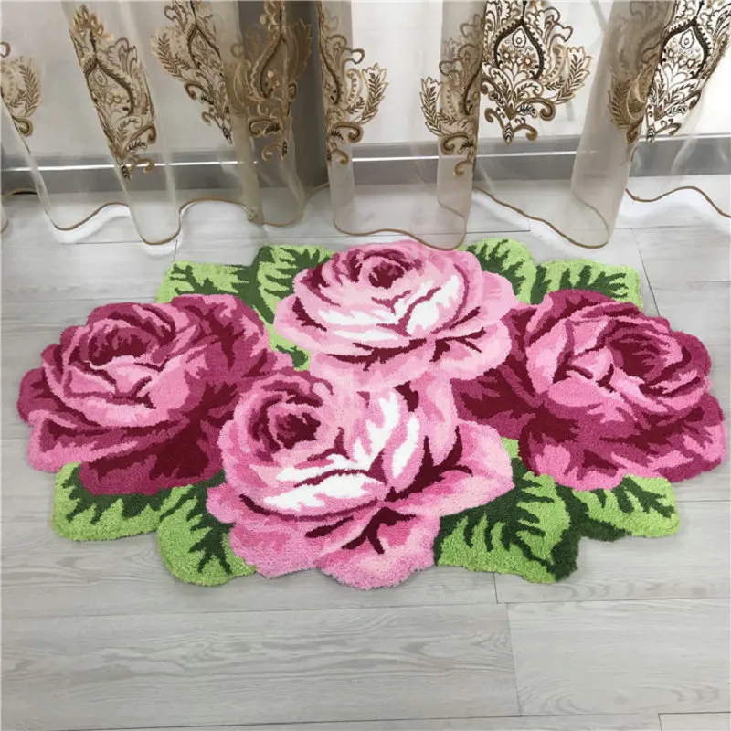 hand woven rose rug soft warm four floral mat bedroom living room door bathroom floral carpets for home decor free global shipping