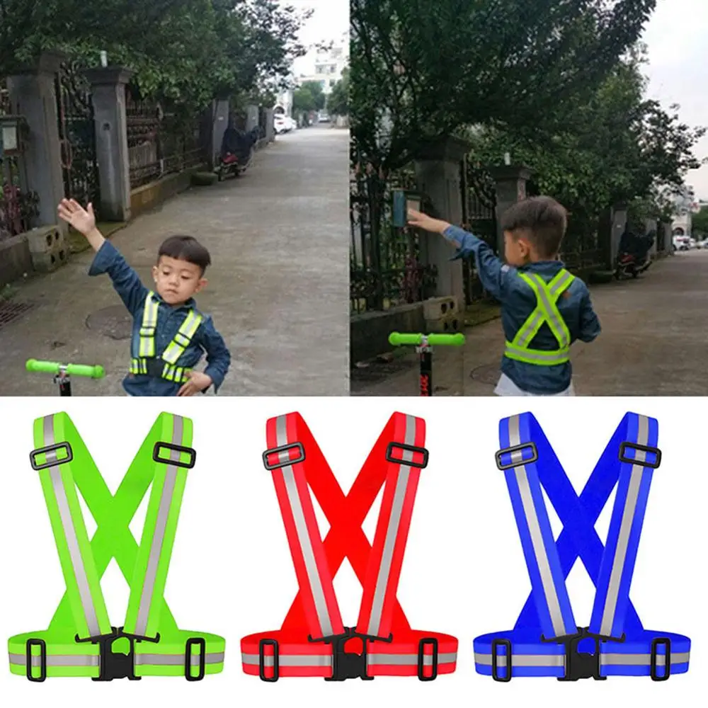 

Optional Color Kids Reflective Vest Adjustable Safety Security Visibility Gear Stripes Jacket Children