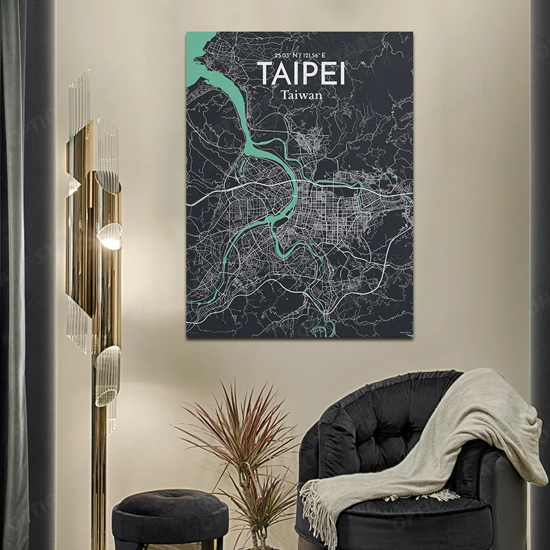 Карта города Тайбэя холст живопись плакат искусство картина Украшение стен