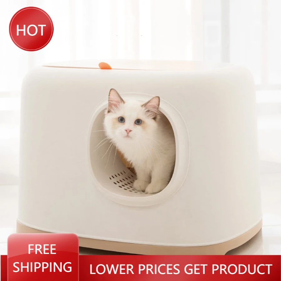 Fully Enclosed Plastic Cat Litter Box Anti Splash Indoor Toilet Training White Pet Bedpans Arenero Gato Cerrado Cat Sand Box