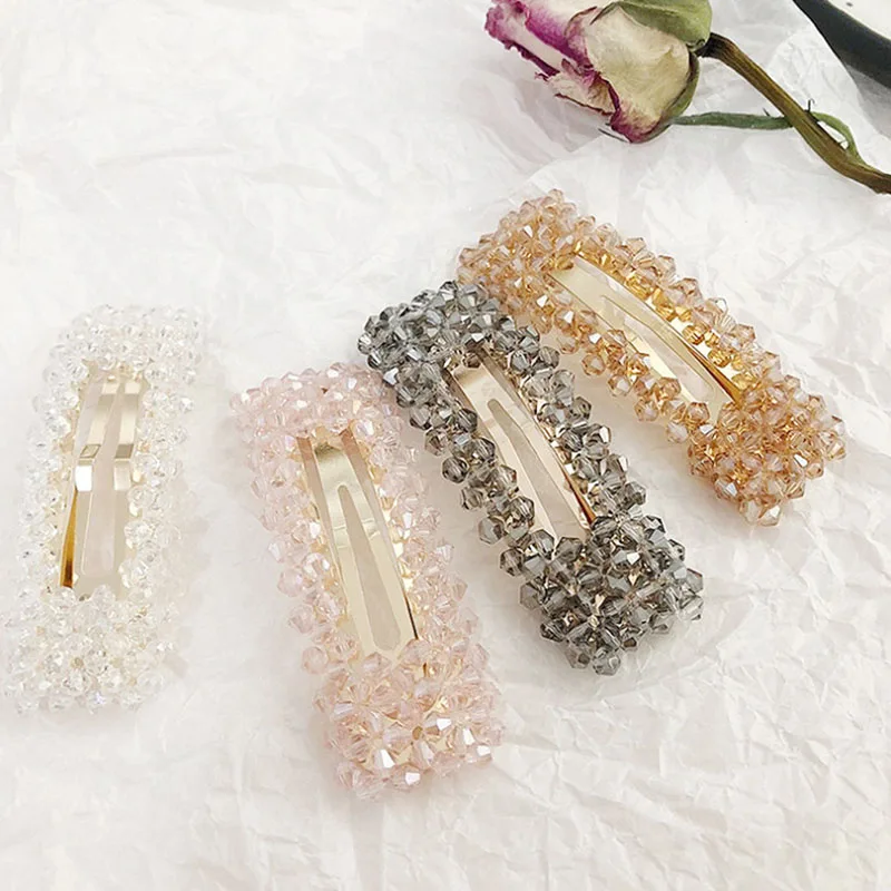 1pc Crystal Handmade Girls Hair Clip Solid Bobby Barrette Arcylic Rhinestone Women Hollow Styling Accessories | Красота и здоровье