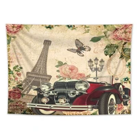 paris eiffel tower retro red car tapestry wall hanging rose butterfly wall tapestry for living room bedroom decor carpets