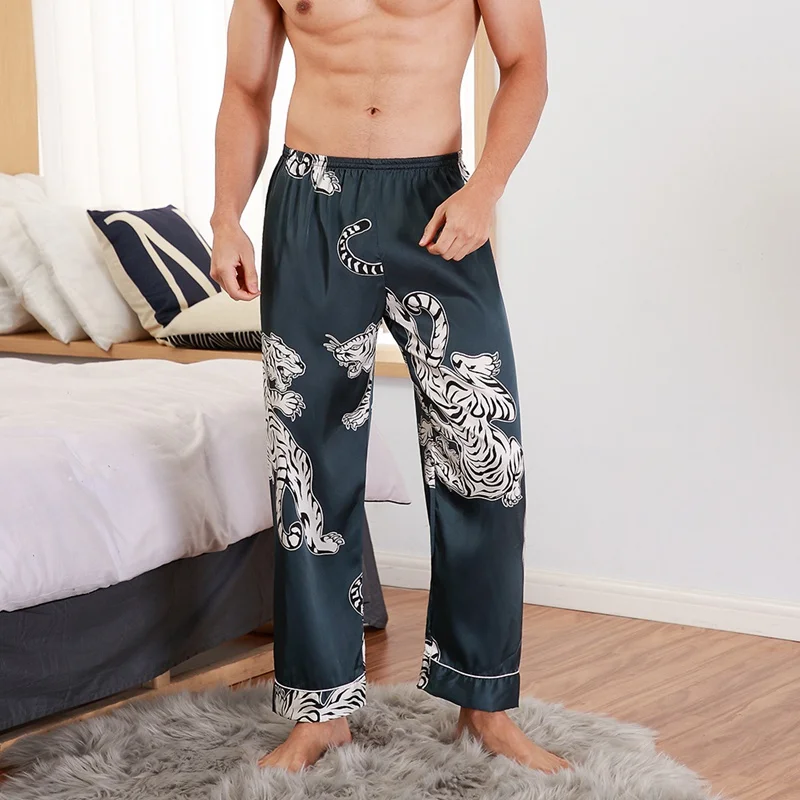 

Пижама Мужская атласная, мягкая ночная рубашка, штаны, Элегантный принт журавлей, домашняя одежда, одежда для сна