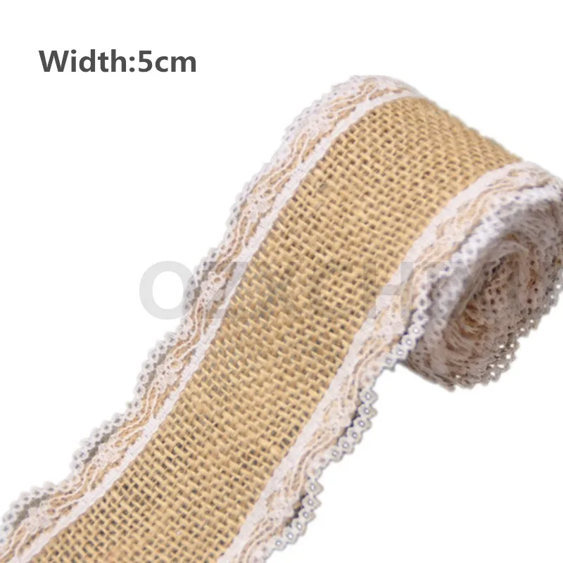 9 (5cm width ) Рождественский Декор, натуральная джутовая Мешковина, деревенская гессианская лента с кружевом шириной 5 см, украшение для свадебной вечеринки, кружевная отделка, сделай сам, AA7916 - Цвет: 9 (5cm width )