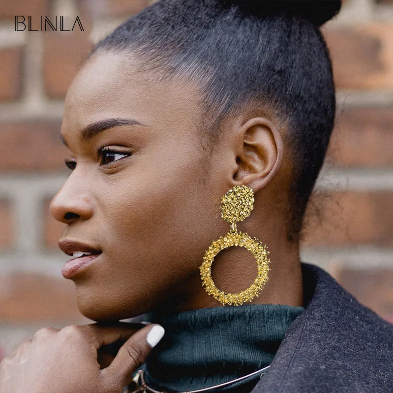 

BLINLA 2019 Hot Vintage Round Gold Big Drop Earrings for Women European Design Hanging Dangle Earring Brincos Statement Jewelry