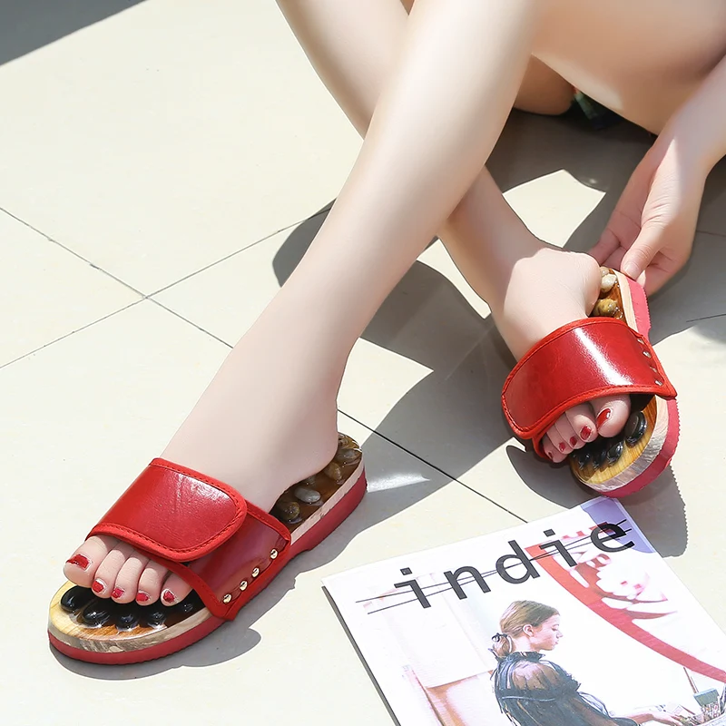 Массажные шлепанцы для ног натуральный камень Повседневная пляжная обувь сланцы