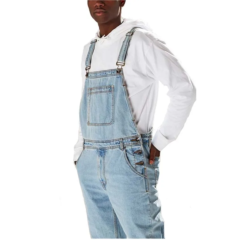KIOVNO Men's Fashion Casual Jeans Jumpsuits Front Pockets High Street Denim Bib Overalls Male Streetwear Pants Washed Sie S-3XL | Мужская