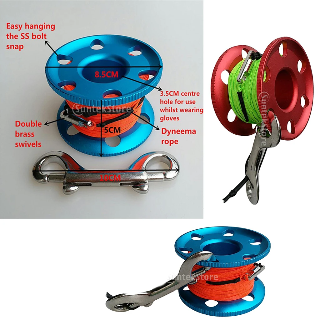

Finger Reel with Steel Clip Wreck Snorkeling Diving Spool 20/30/50m Elastic Line with Bolt Snap Clips Underwater Photography Acc