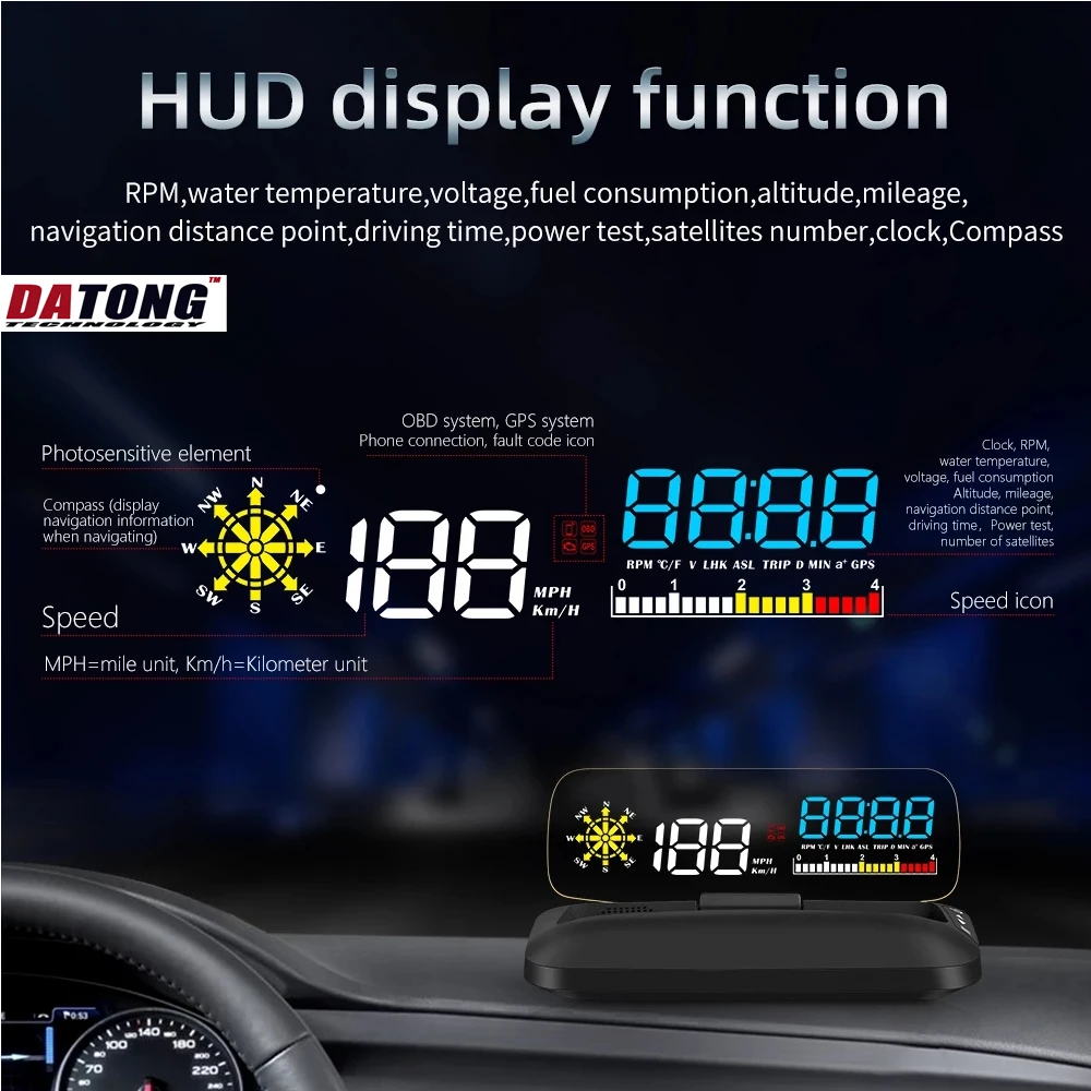 Автомобильный дисплей Datong C500 OBD2 HUD с зеркалом GPS навигацией цифровой проектор