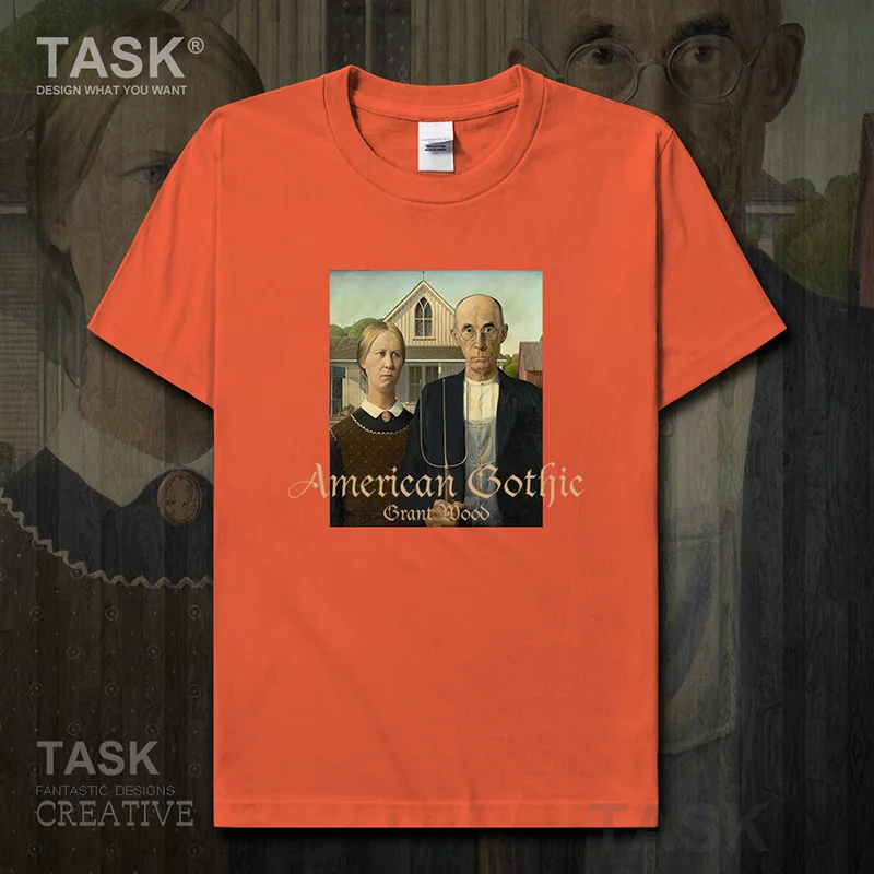

Футболка мужская с принтом масляной живописи, хлопок, короткий рукав, Повседневная Уличная одежда в американском готическом ретро стиле, ле...