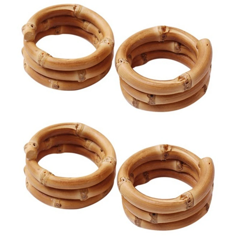 

Набор из 4 деревянных бамбуковых колец для салфеток, кольца ручной работы, настольные украшения для свадьбы