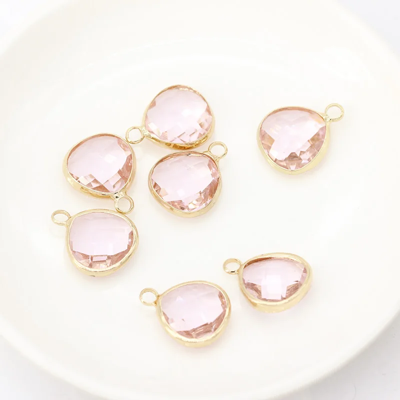 pink 12p12x13mm Ассорти Сердце Граненый кристалл Обрамленный Подвески со стеклянными шармами соединители серьги фурнитура ювелирные изделия Одежда металлические бусины - Цвет: pink