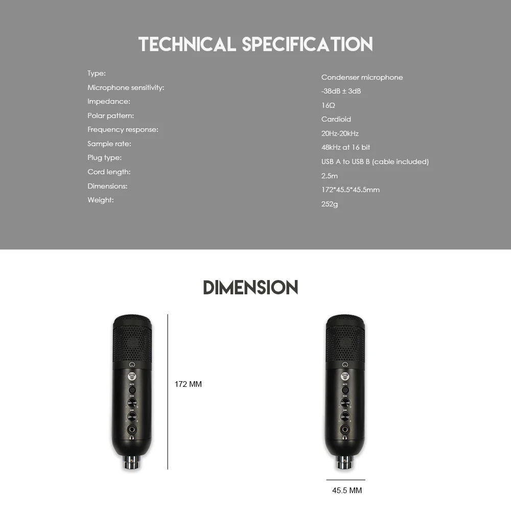 Профессиональный конденсаторный микрофон FANTECH USB-микрофоны для компьютера