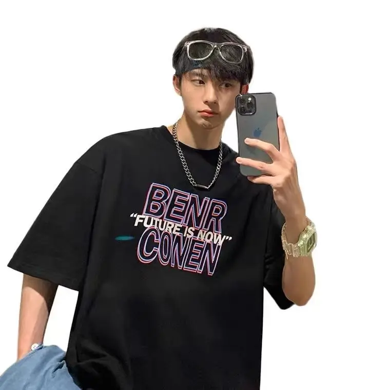 

2021 summer trend t-shirt men's loose print short sleeve new round neck casual half sleeve 5 / 5 sleeve top