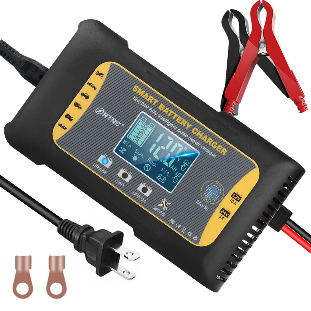 

12V10A/24V5A Auto One Button Repairing Battery Recharge Device for Lithium Lead-acid AGM/GEL/LiFePO4 Car Motorcycle Batteries