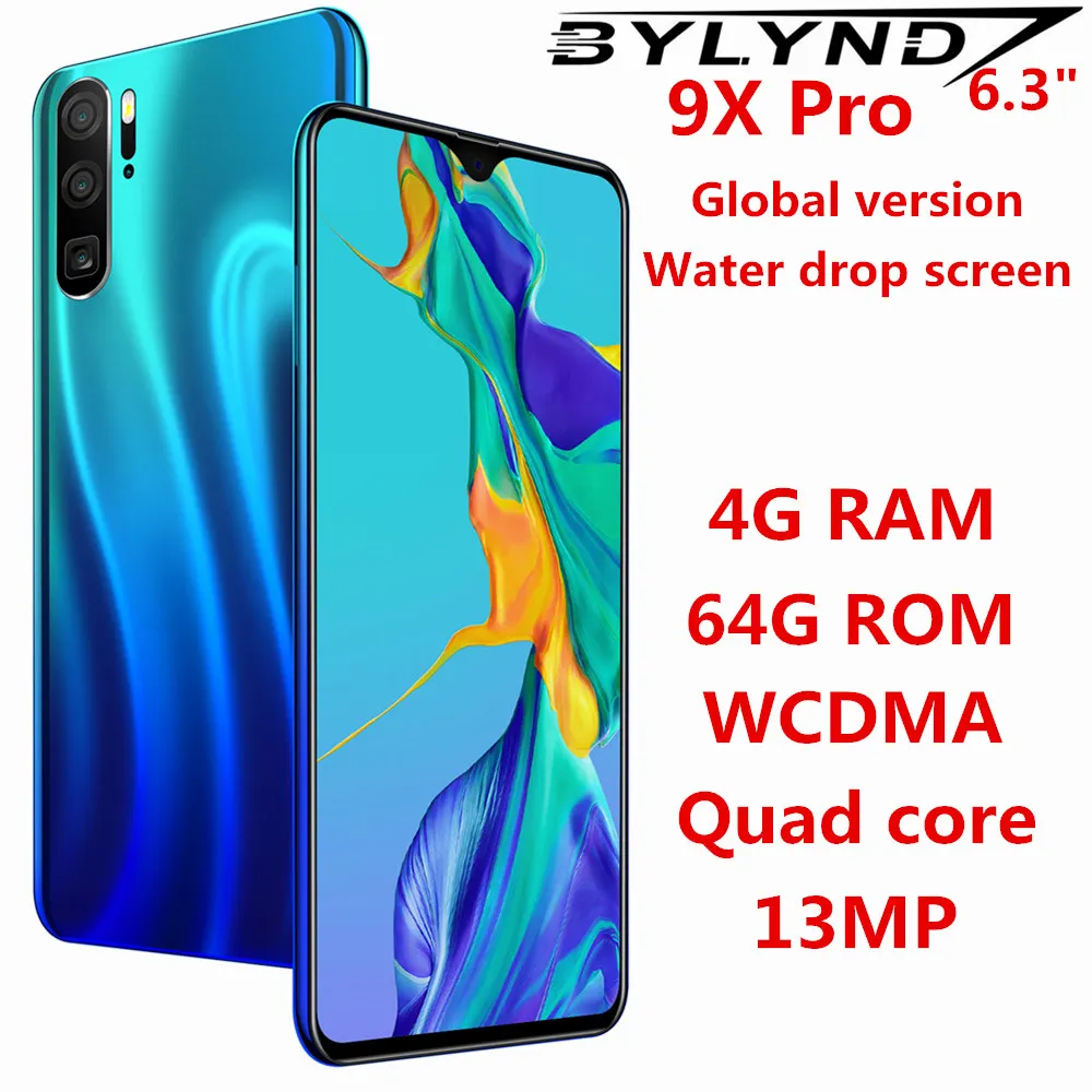 Четырехъядерный Смартфон 9X Pro 6 3 дюймов капля воды 4 Гб ОЗУ 64 ПЗУ 13 МП