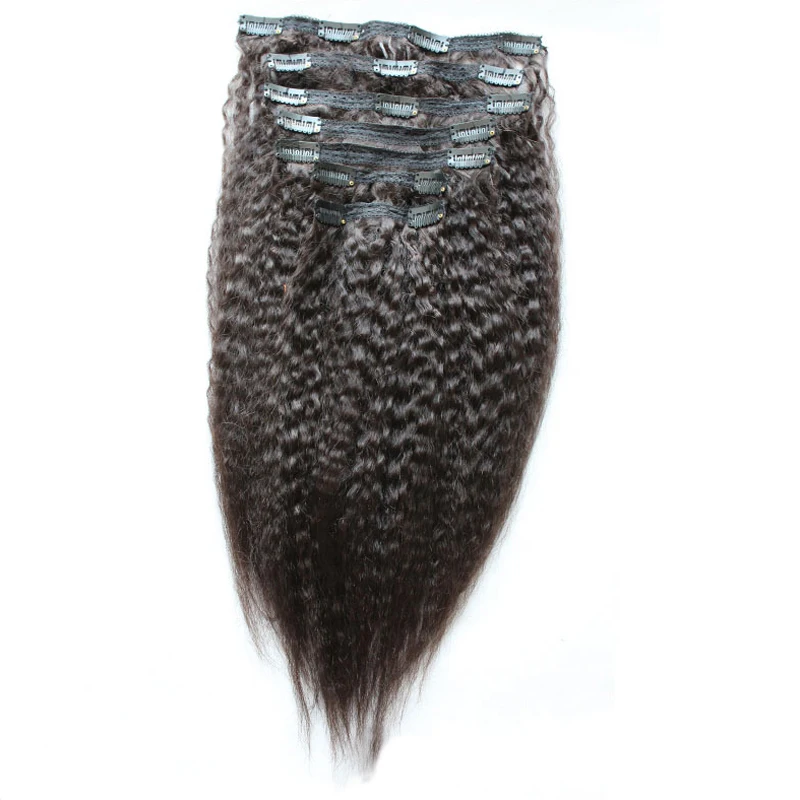 Grampo de Cabeça Cheia em Extensões de Cabelo para Preto Humano Trançado Kinky Cabelo Reto 9 Peças 100gram Macio Grosso Clipes no 4 cabelo humano trançado kinky cabelo reto 9