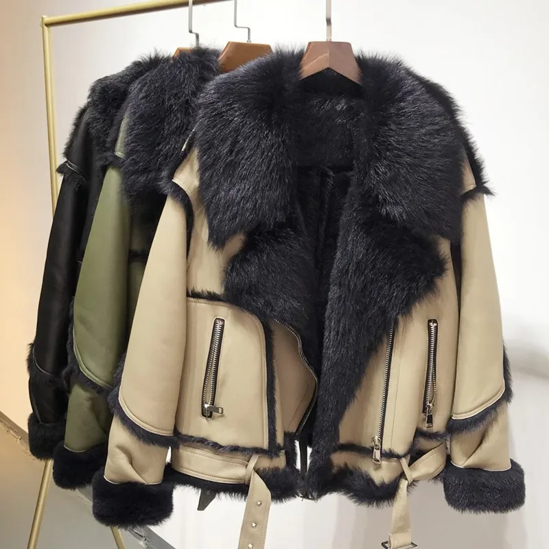 2020 Winter New Women  Locomotive  Spain Tuscany Fur Warm Coat Leather Real Sheep -30 Degree Soft Jacket