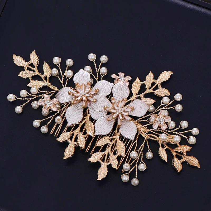 

Trendy Wedding Hair Accessories Hair Comb Pearl Headdress Bridal Flower Hair Comb woman Tiara Prom Handmade Hair ornaments